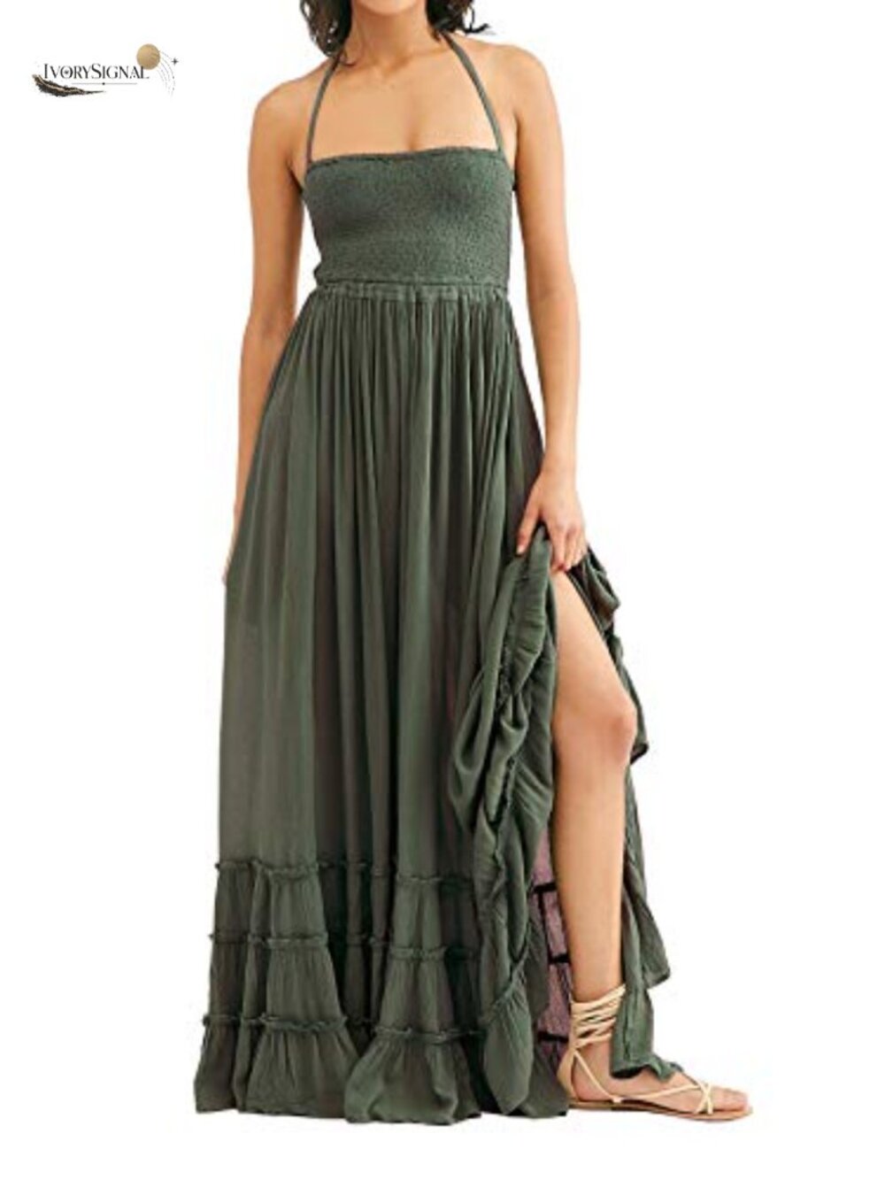 R.Vivimos Women's Cotton Rayon Backless Halter Maxi Dress